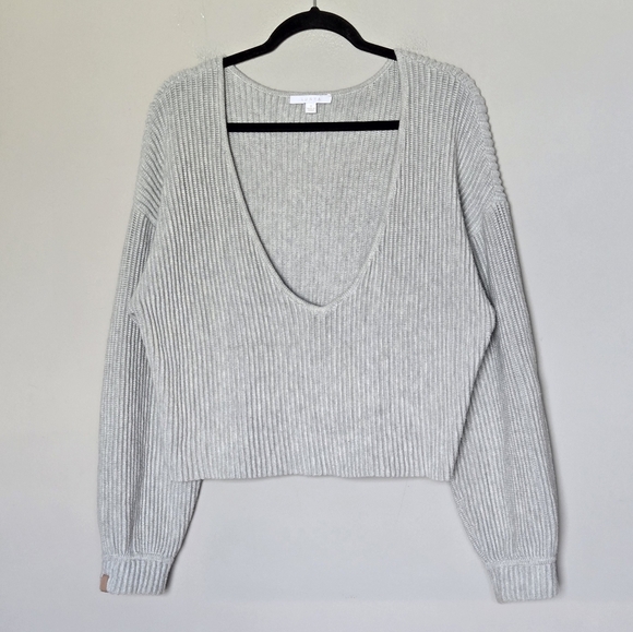 Lunya Gray Cozy Organic Cotton Silk Reversible Ribbed Pullover Oversized Sweater - Picture 8 of 8